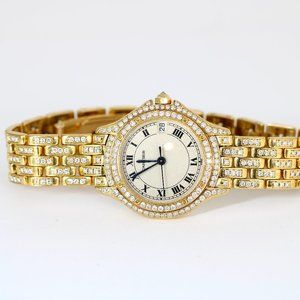 Ladies Cartier Cougar 18K Yellow Gold White Roman Dial with factory diamond beze